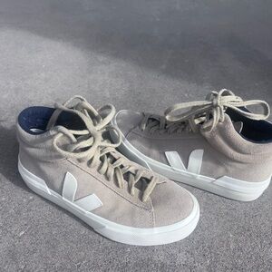 Veja Taupe Suede High-Top Sneakers with White Logo